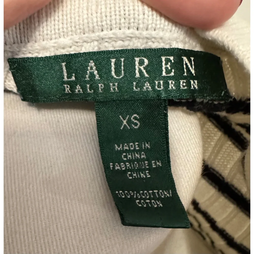 Lauren Ralph Lauren Striped Ribbed V-Neck Sweater Cotton Lock Clasp Detail XS